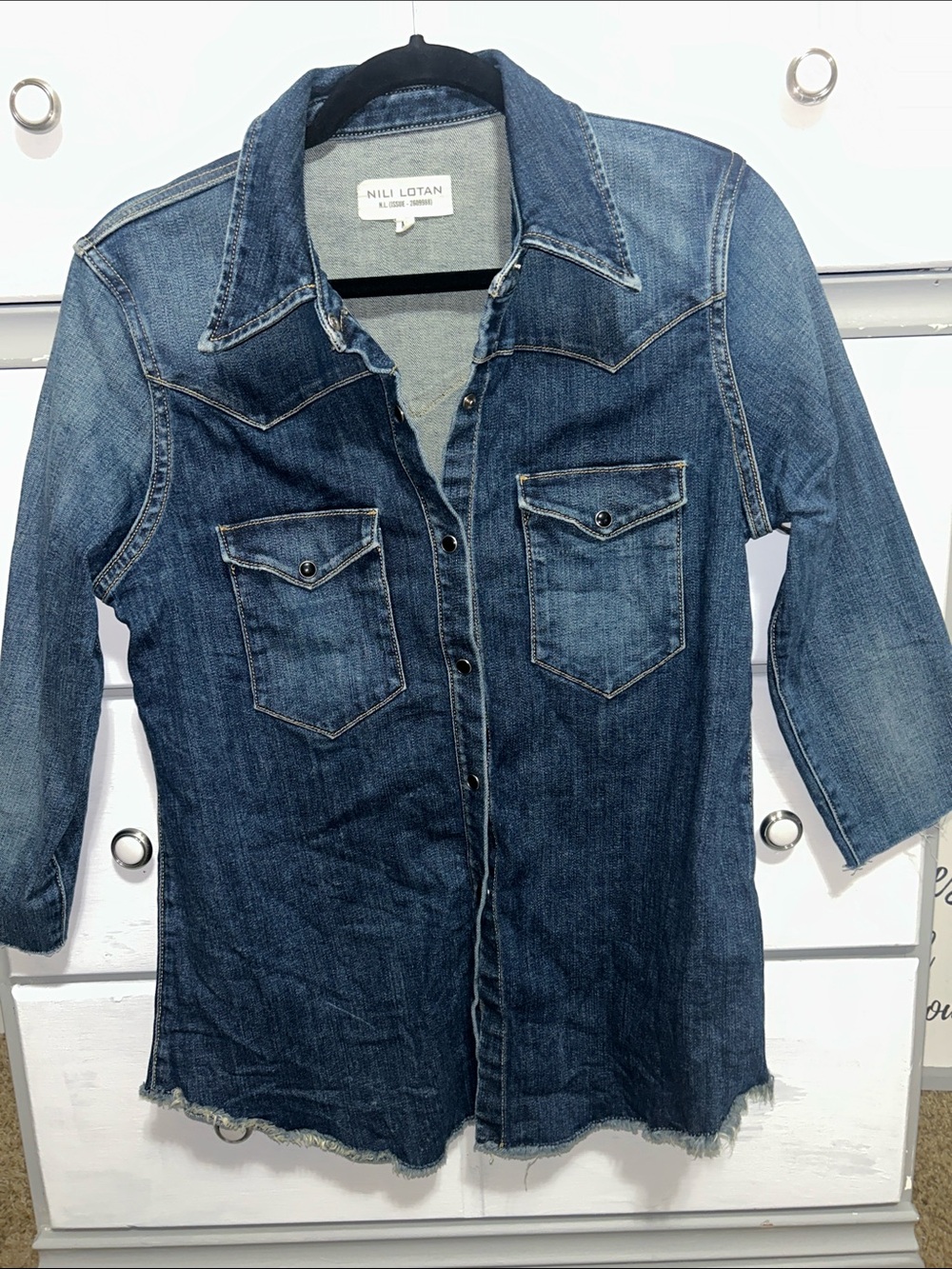 Nili Lotan Women’s Western Blue Denim Button-Down Shirt Size Medium